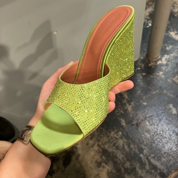 Sz 36 and RARE Sz 42 NIB $2025 Amina Muaddi Lupita crystal green wedges - Picture 4 of 6